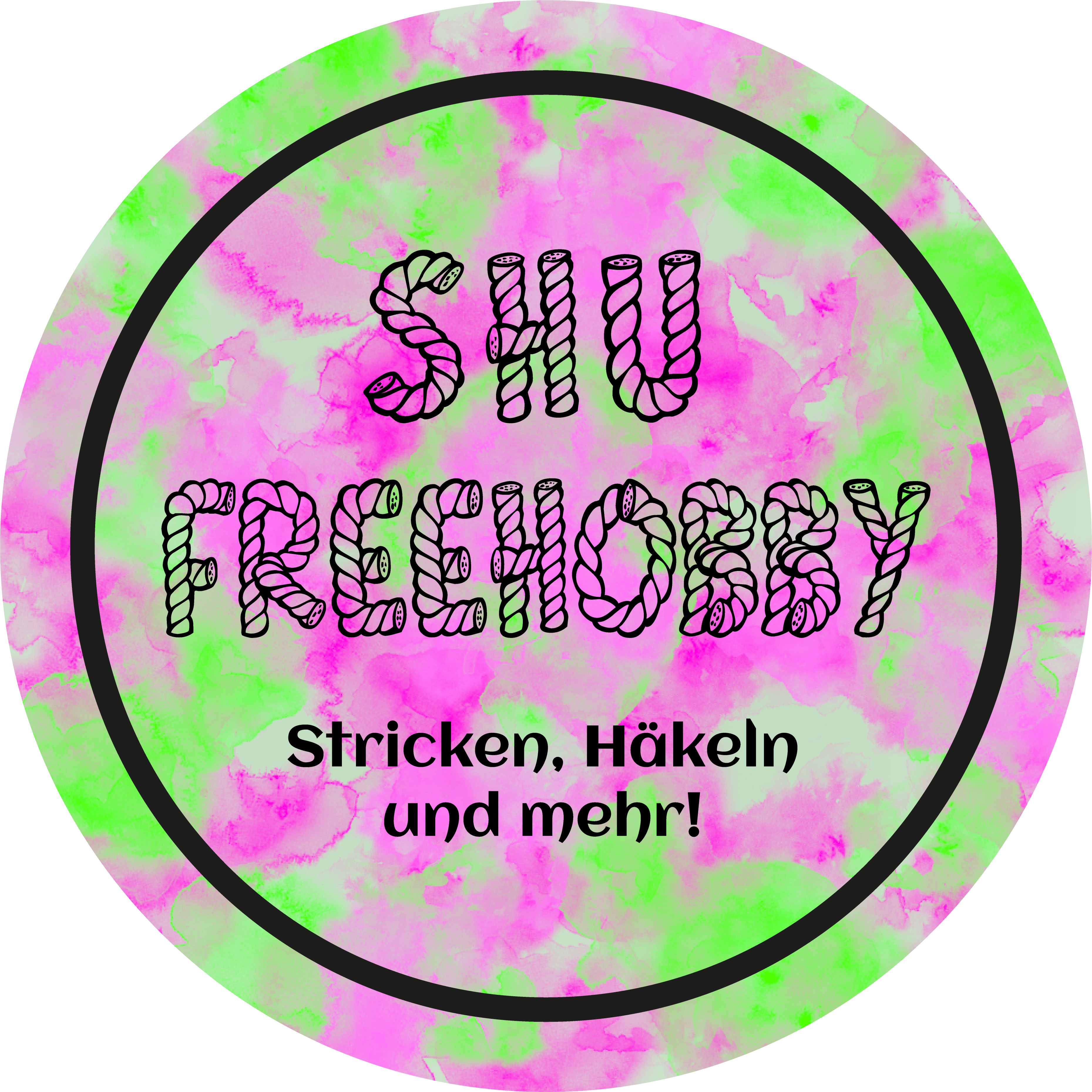Website-Logo Rund mit gemischtem Pink/Grünem Hintergrund. Shufreehobby als Text.